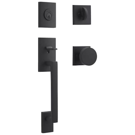 Baldwin La Jolla SmartKey Single Cylinder Keyed Entry Handleset with Modern Knob and Modern Square Interior Trim from the Reserve Collection Satin Black