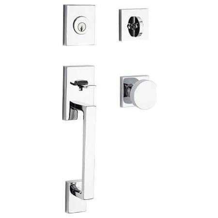 Baldwin La Jolla Sectional Single Cylinder Keyed Entry Handleset with Interior Contemporary Knob for Thick Doors Polished Chrome