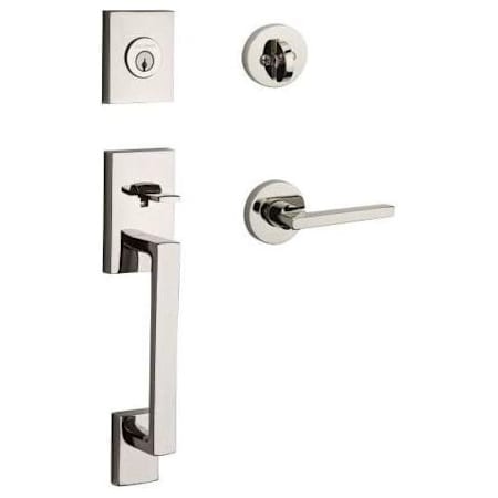 Baldwin La Jolla Standard C Keyway Single Cylinder Keyed Entry Handleset with Square Lever and Contemporary Round Interior Trim from the Reserve Collection Lifetime Polished Nickel