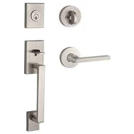 Baldwin La Jolla SmartKey Single Cylinder Keyed Entry Handleset with Square Lever and Contemporary Round Interior Trim from the Reserve Collection Satin Nickel