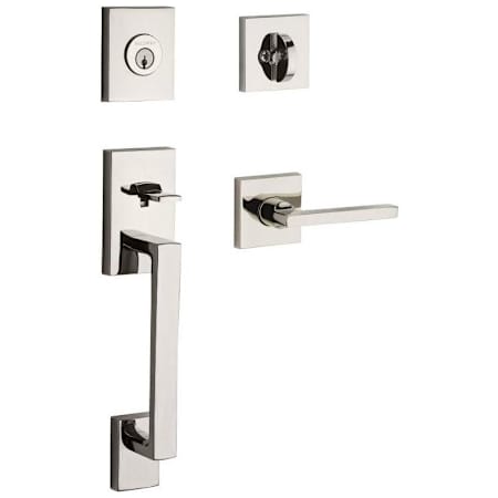 Baldwin La Jolla SmartKey Single Cylinder Keyed Entry Handleset with Square Lever and Contemporary Square Interior Trim from the Reserve Collection Lifetime Polished Nickel