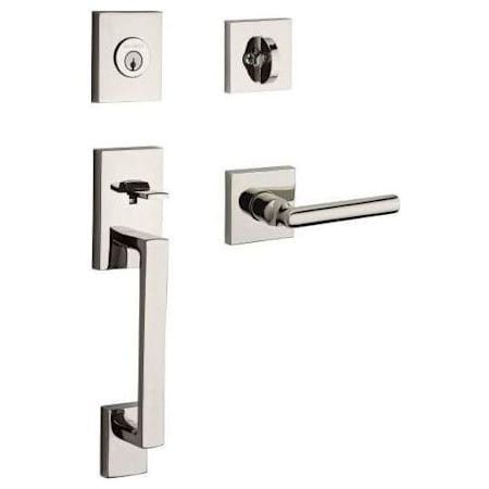 Baldwin La Jolla Standard C Keyway Single Cylinder Keyed Entry Handleset with Tube Lever and Contemporary Square Interior Trim from the Reserve Collection Lifetime Polished Nickel