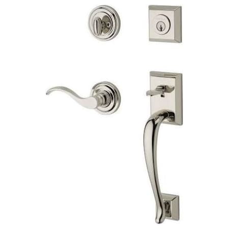 Baldwin Napa Right Handed Standard C Keyway Single Cylinder Keyed Entry Handleset with Traditional Round Rose and Curve Lever on Interior Satin Nickel