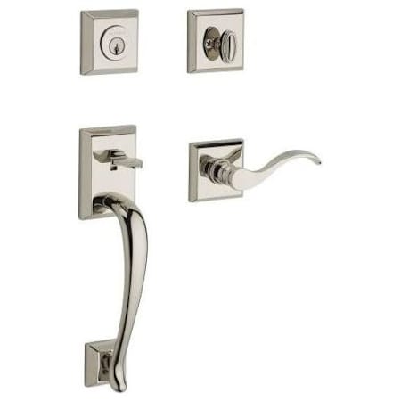 Baldwin Napa Right Handed Standard C Keyway Single Cylinder Keyed Entry Handleset with Traditional Square Rose and Curve Lever on Interior Polished Nickel