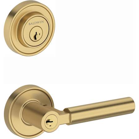 Baldwin Recessed Round Keyed Entry Deadbolt and Lake Forest Lever Set Combo Pack with SmartKey Lifetime Satin Brass