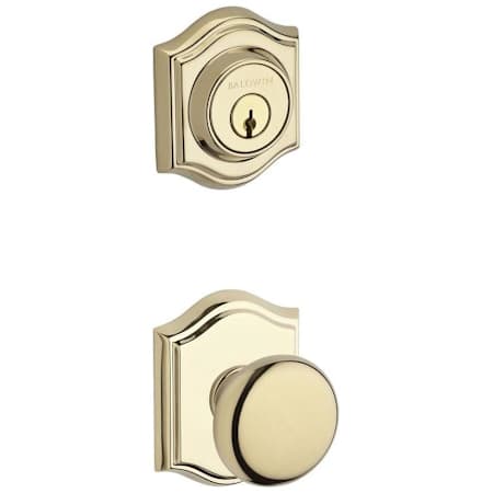 Baldwin Round Single Cylinder Keyed Entry Door Knob Set and Deadbolt Combo from the Reserve Collection Lifetime Polished Brass