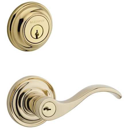 Baldwin Curve Single Cylinder Keyed Entry Door Lever Set and Deadbolt Combo from the Reserve Collection Lifetime Polished Brass