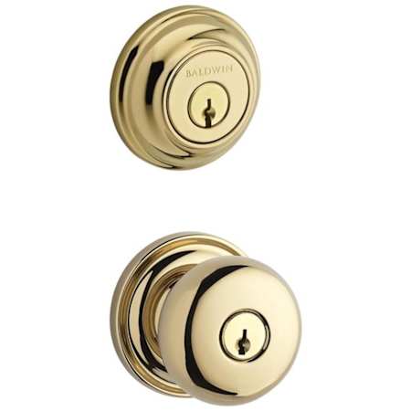 Baldwin Round Single Cylinder Keyed Entry Door Knob Set and Deadbolt Combo from the Reserve Collection Lifetime Polished Brass