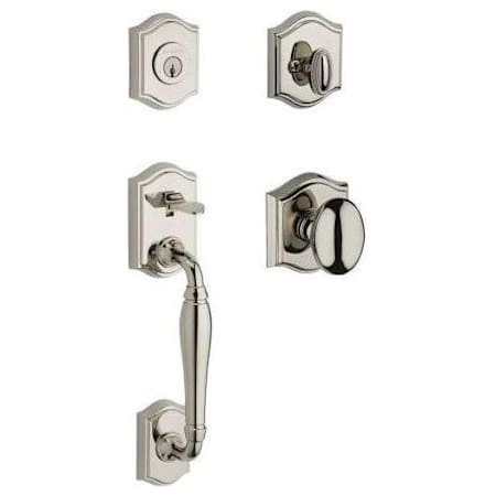 Baldwin Westcliff Standard C Keyway Single Cylinder Keyed Entry Handleset with Traditional Arch Rose and Ellipse Knob on Interior Lifetime Polished Nickel