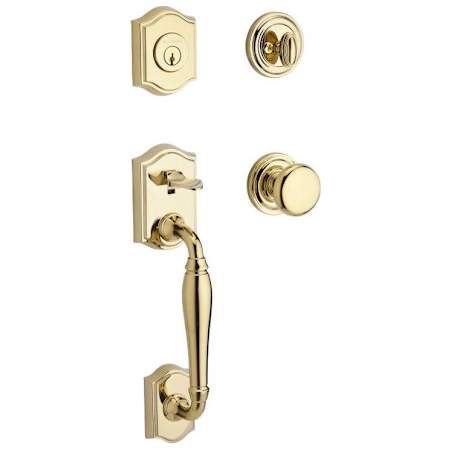 Baldwin Westcliff SmartKey Single Cylinder Keyed Entry Handleset with Traditional Round Rose and Round Knob on Interior Polished Brass