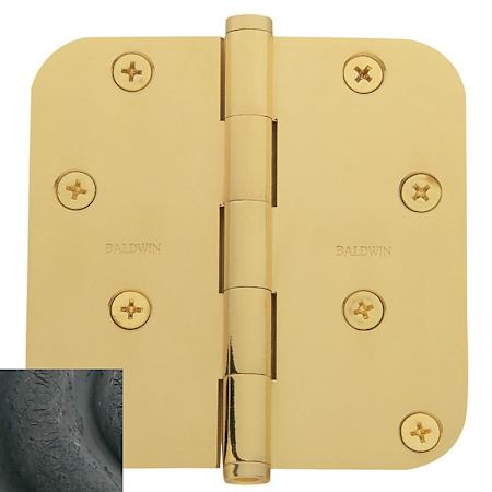 Baldwin 4" Wide Plain Bearing 5/8" Radius Corner Mortise Door Hinge from the Estate Collection - Single Hinge Distressed Oil Rubbed Bronze