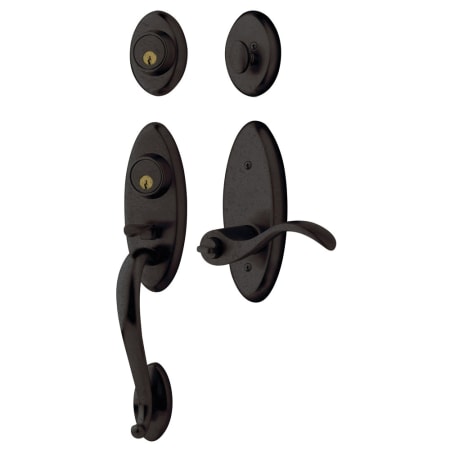 Baldwin Right Handed Landon Double Cylinder Two Point Handleset with Wave Interior Lever Distressed Oil Rubbed Bronze