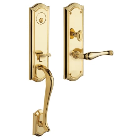 Baldwin Bethpage Left Hand Single Cylinder Mortise Entrance Handleset Trim Set with 5447 Lever from the Estate Collection Lifetime Polished Brass