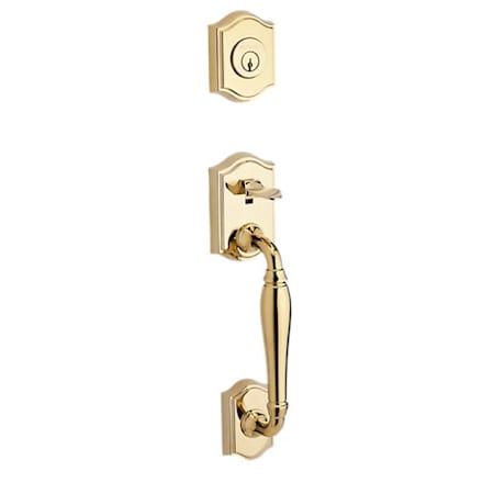 Baldwin Westcliff Standard C Keyway Single Cylinder Keyed Entry Handleset with Traditional Arch Rose and Round Knob on Interior Polished Brass