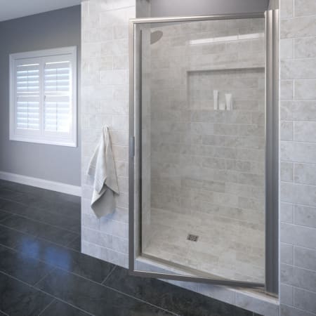 Basco Sopora 63-1/2" High x 32-7/8" Wide Hinged Framed Shower Door with Clear Glass Brushed Nickel