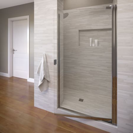 Basco Armon 66" High x 28-1/8" Wide Hinged Semi Frameless Shower Door with Clear Glass Silver