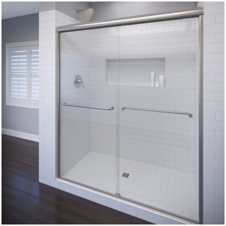 Basco Celesta 71-1/4" High x 60" Wide Bypass Framed Shower Door with Clear Glass Brushed Nickel
