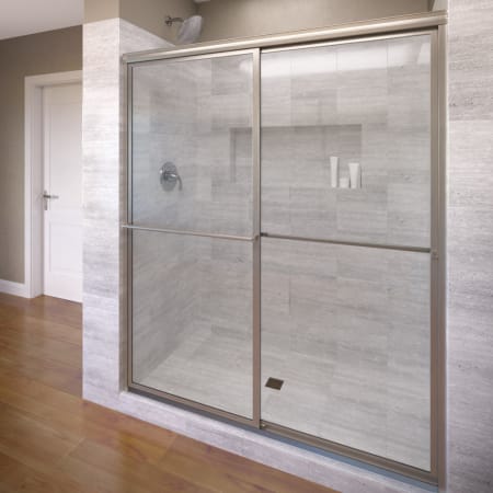 Basco Deluxe 68" High x 40" Wide Bypass Framed Shower Door with Clear Glass Brushed Nickel