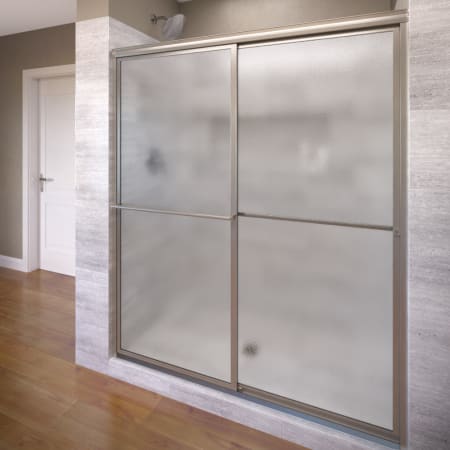 Basco Deluxe 71-1/2" High x 47" Wide Bypass Framed Shower Door with Obscured Glass Brushed Nickel