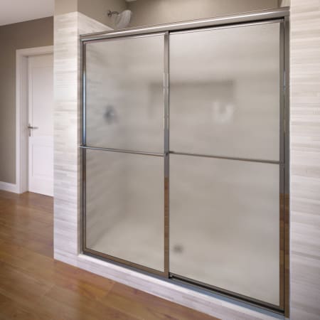 Basco Deluxe 64-1/2" High x 56" Wide Bypass Framed Shower Door with Obscured Glass Chrome