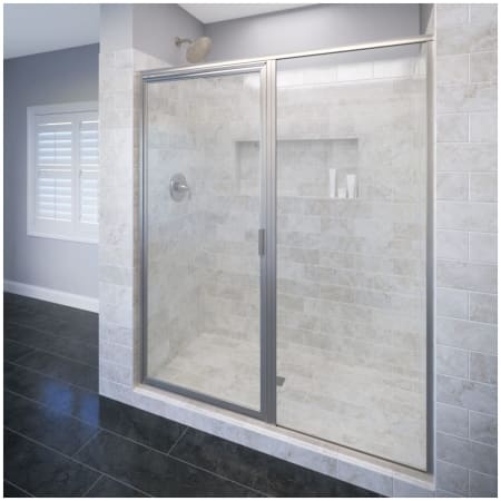 Basco Deluxe 68-5/8" High x 59" Wide Pivot Framed Shower Door with AquaGlideXP Clear Glass Brushed Nickel