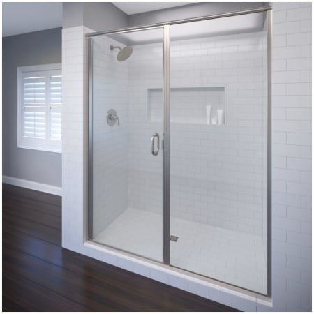 Basco Infinity 76-1/8" High x 46" Wide Hinged Framed Shower Door with Clear Glass Brushed Nickel