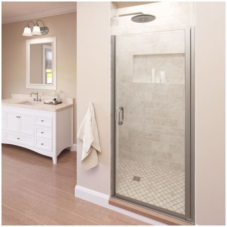 Basco Infinity 72" High x 28" Wide Hinged Framed Shower Door with Clear Glass Brushed Nickel