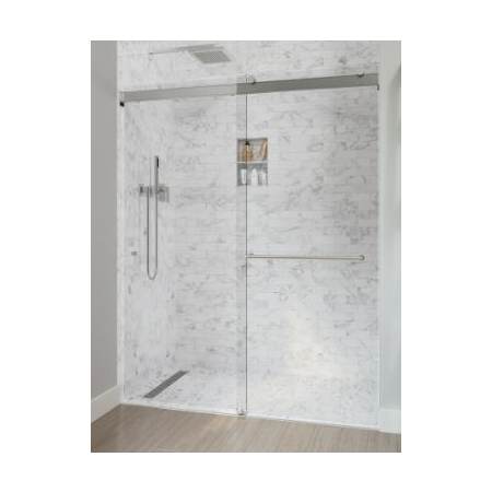 Basco Rotolo "Zero-Threshold" Lux Frameless 3/8" Glass Rolling Shower Door Brushed Nickel