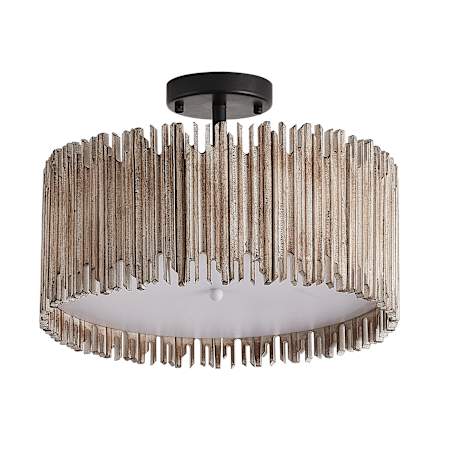 Bellevue 3 Light 16" Wide Semi-Flush Drum Ceiling Fixture Wood