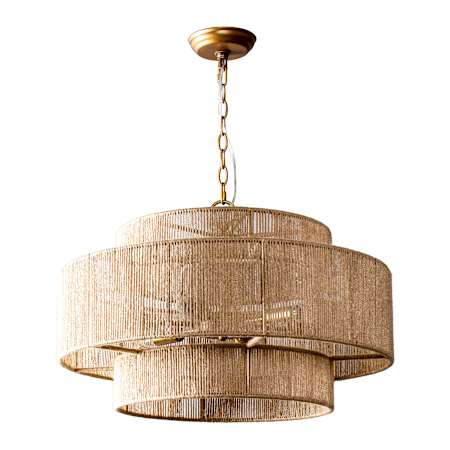 Bellevue 6 Light 24" Wide Pendant with Woven Rope Shades Gold