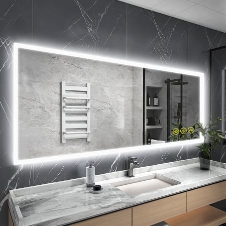 Bellevue Mateo 36" W x 55" H Contemporary Rectangular Aluminum Frameless Bathroom Wall Mirror with LED Lighting N/A
