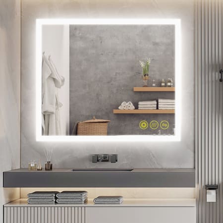 Bellevue Mateo 30" W x 36" H Contemporary Rectangular Aluminum Frameless Bathroom Wall Mirror with LED Lighting N/A