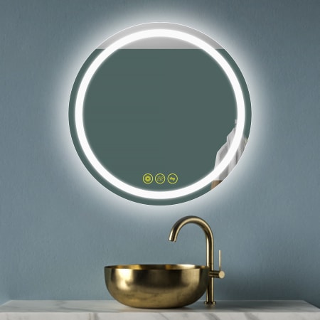 Bellevue Hayden 24" Diameter Contemporary Circular Aluminum Frameless Bathroom Wall Mirror with LED Lighting N/A