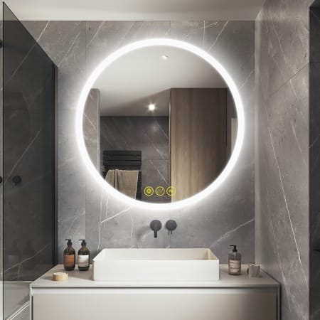 Bellevue Haley 24" Diameter Contemporary Circular Aluminum Frameless Bathroom Wall Mirror with LED Lighting N/A
