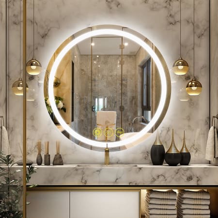 Bellevue Hayden 36" Diameter Contemporary Circular Aluminum Frameless Bathroom Wall Mirror with LED Lighting N/A