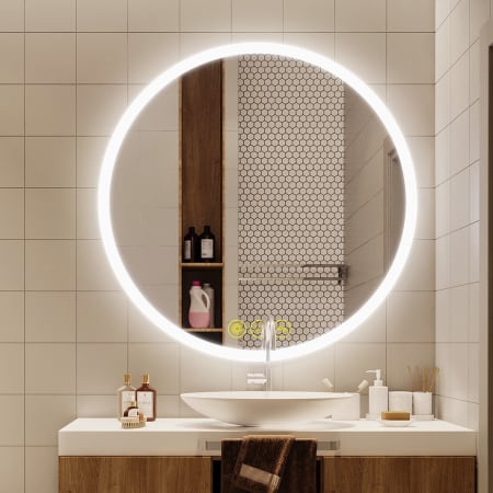 Bellevue Haley 28" Diameter Contemporary Circular Aluminum Frameless Bathroom Wall Mirror with LED Lighting N/A