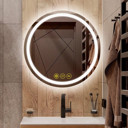 Bellevue Hayden 28" Diameter Contemporary Circular Aluminum Frameless Bathroom Wall Mirror with LED Lighting N/A