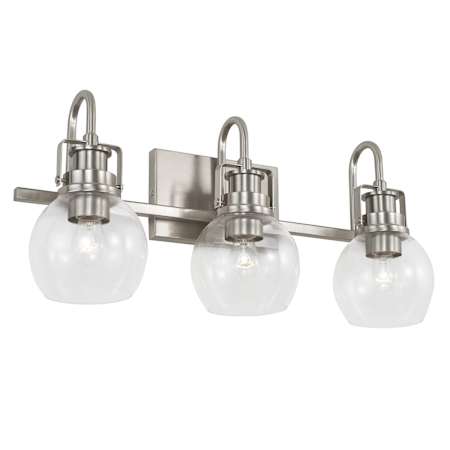 Bellevue 3 Light 24" Wide Vanity Light with Clear Glass Shades Brushed Nickel