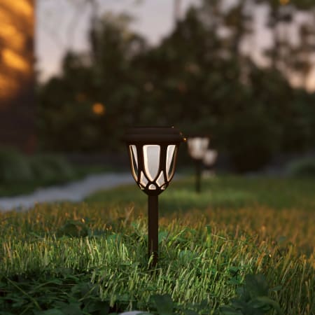 Bellevue Tulip Lantern Style Set of (8) LED Solar Outdoor Weather Resistant Path Lights with Stakes Brown