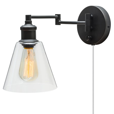 Bellevue Flare LeClair Single Light Swing Arm Wall Sconce with Clear Glass Shade and Canopy On / Off Switch Oil Rubbed Bronze