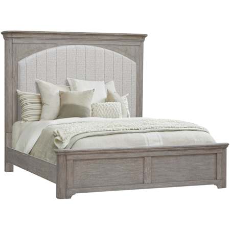 Bellevue Abbotts Glen Queen Oak Bed Frame From with Upholstered Back Panel Windmill Grey