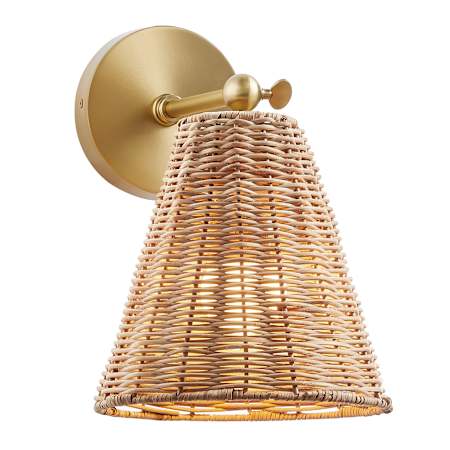Bellevue 11" Tall Bathroom Sconce with Rattan Shade Natural Brass
