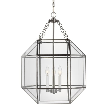 Bellevue Aveyron 3 Light 19" Wide Taper Candle Pendant with Clear Glass Shade Antique Brushed Nickel