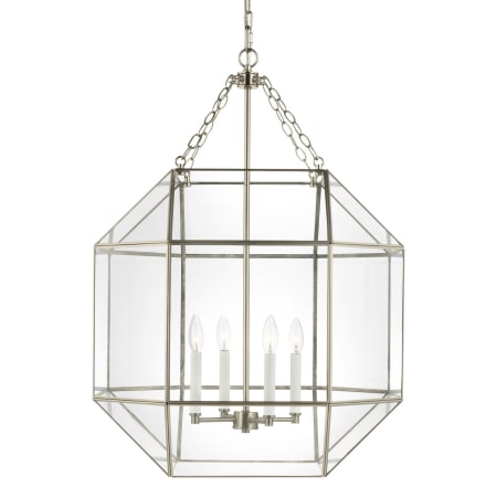 Bellevue Aveyron 4 Light 23" Wide Taper Candle Pendant with Clear Glass Shade Antique Brushed Nickel
