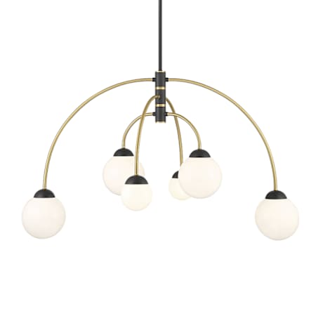Bellevue 6 Light 38" Wide Abstract Chandelier Matte Black with Natural Brass