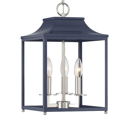 Bellevue 3 Light 10" Wide Taper Candle Pendant Navy Blue with Polished Nickel