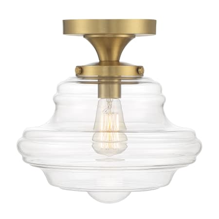 Bellevue 12" Wide Semi-Flush Ceiling Fixture with a clear glass specialty shade Natural Brass