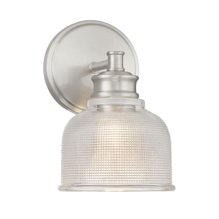 Bellevue 10" Tall Wall Sconce with a patterned glass dome shade Brushed Nickel