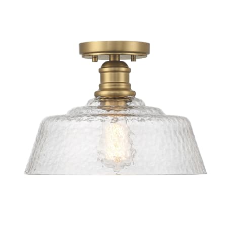 Bellevue 13" Wide Semi-Flush Ceiling Fixture with Hammered Glass Shade Natural Brass