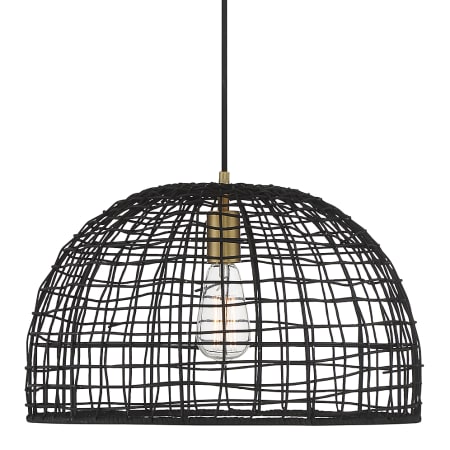 Bellevue 18" Wide Single Light Pendant with Rattan Shade Black Rattan / Natural Brass